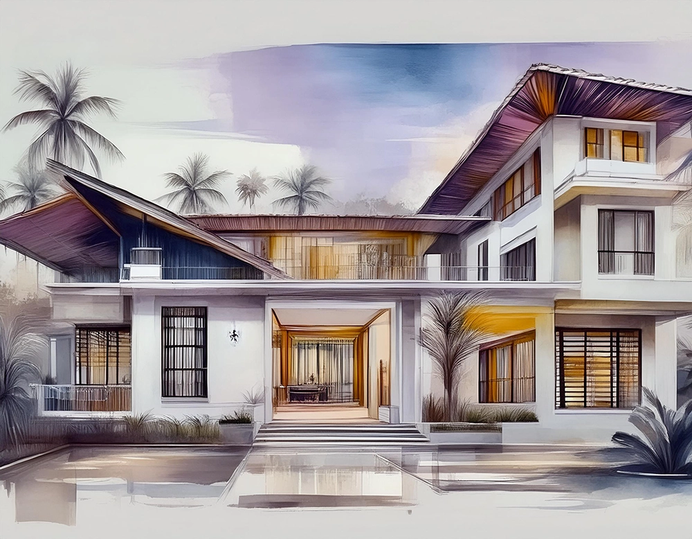 watercolour sketch house Jiaa Builders